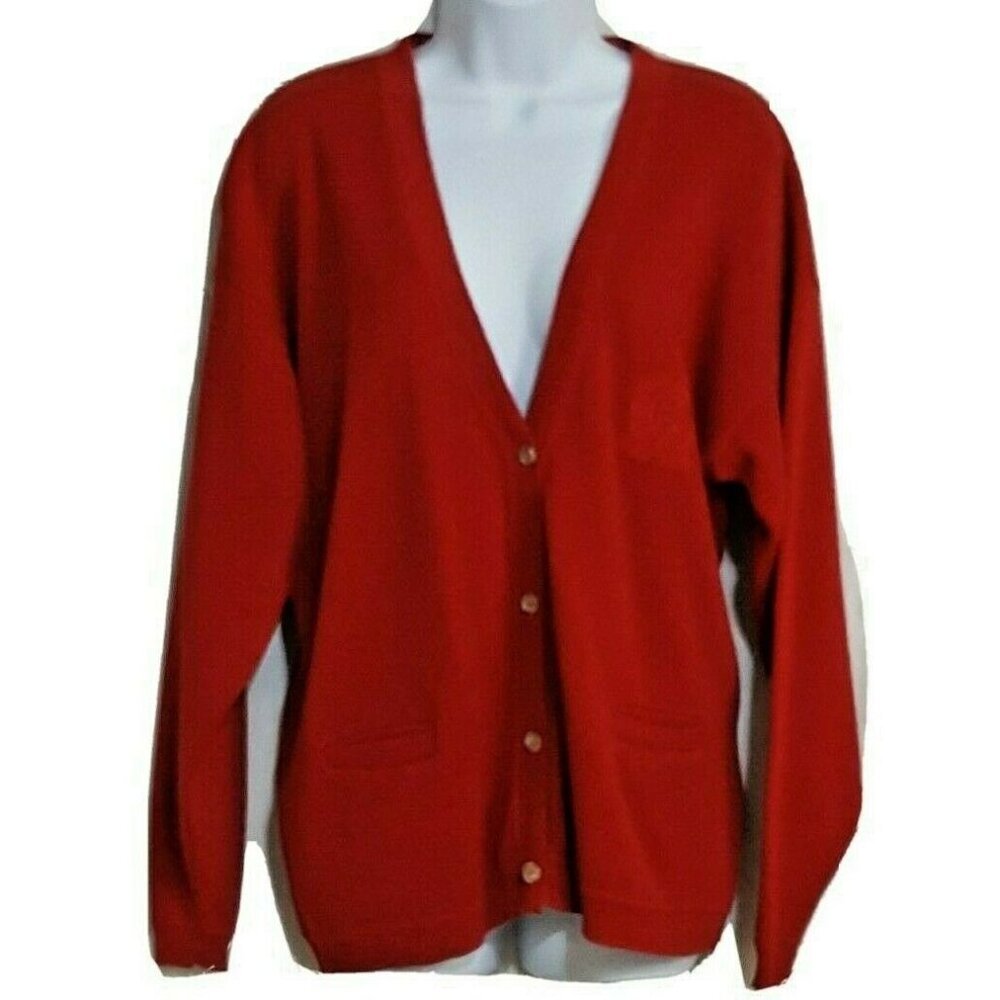 Calvin Klein Sport Vintage‎ Red Cardigan Sweater Women’s M Button Front Long Slv